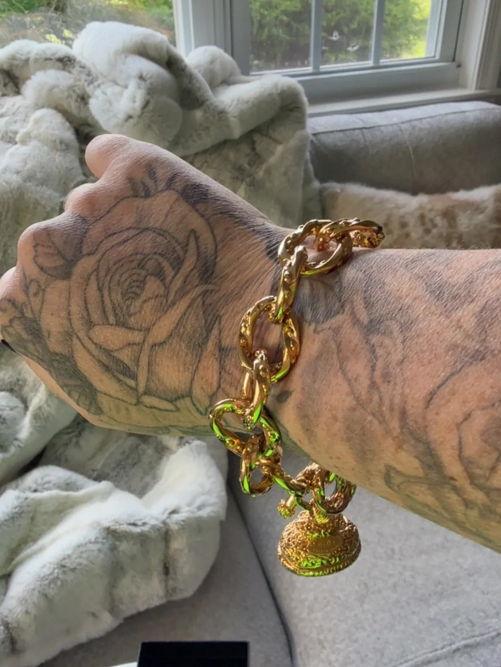 Rare ✨ Vintage Chanel 1993 Gold Chain Red CC Medallion Charm Bracelet l COA